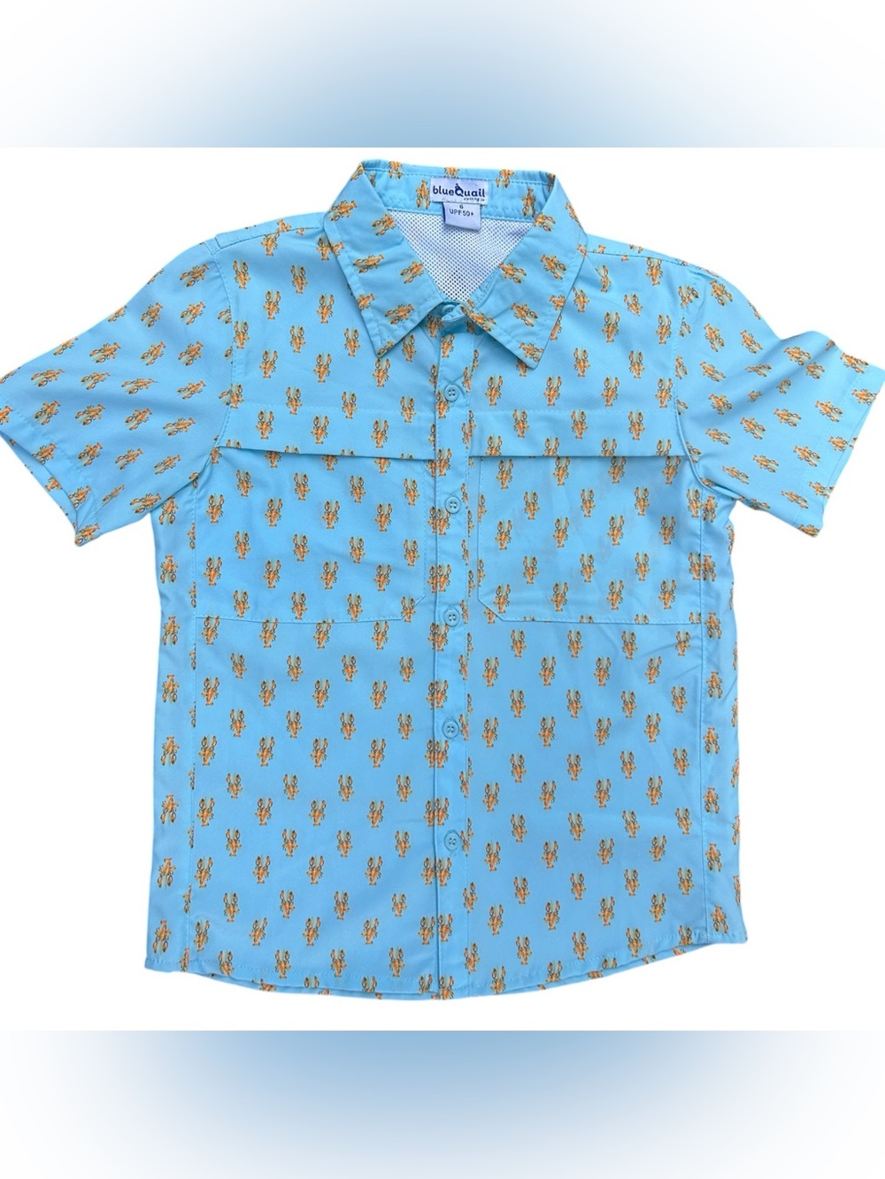 BlueQuail Boys Fishing Shirt Lobster Print UV Protection‎ NWOT